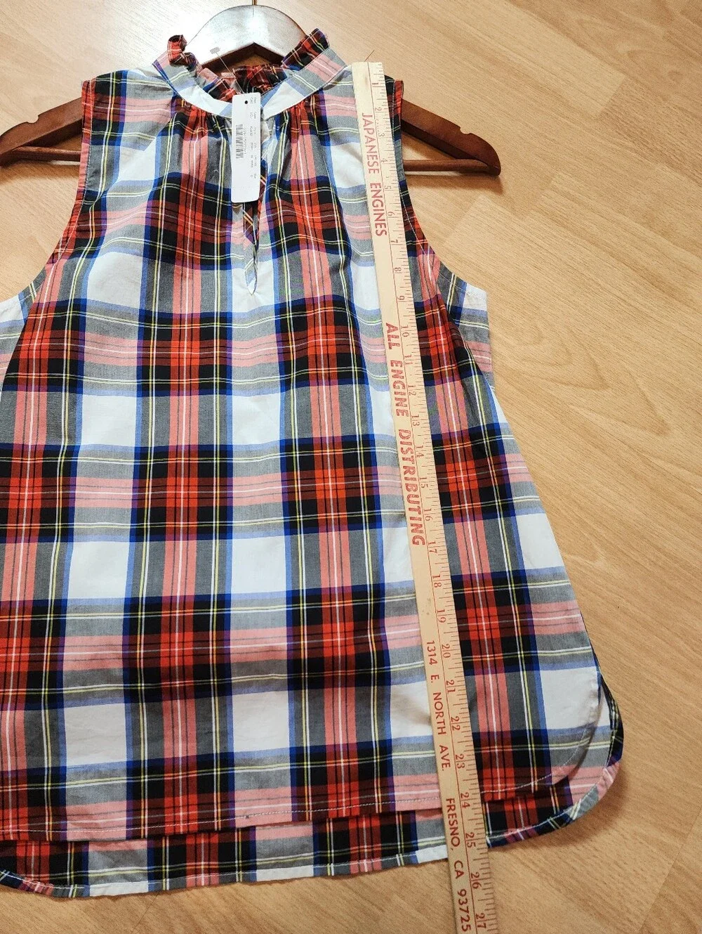 NWT J. Crew Ruffle-Neck Sleeveless Top Red Holiday Tartan Plaid Cotton Poplin 0